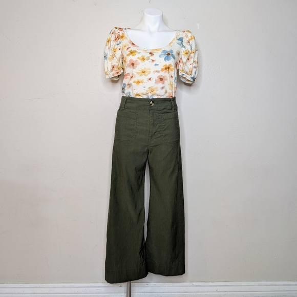 By Anthropologie Floral Puff-Sleeve Scoop-Neck Top Size Small - Picture 6 of 8